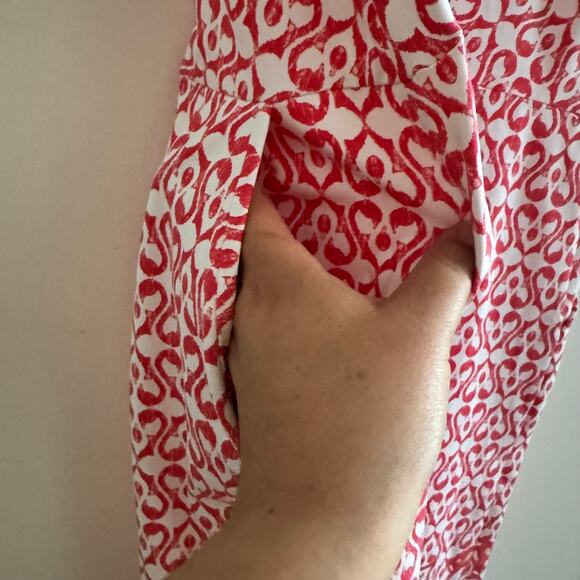 J. McLaughlin Geometric Dress Red V-Neck Side Pocket Sleeveless Pullover Sz M - Picture 5 of 7